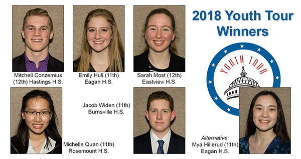 Head shots of each student selected for the Youth Tour trip. 